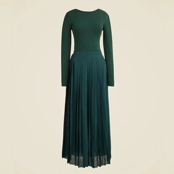 J. Crew Pleated Midi Dress Stretch Cotton Blend Dark Green Size XXL NWT - Picture 1 of 8